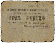 PAPER MONEY OF THE CIVIL WAR: ANDALUCÍA
Andalucia
1 Peseta. Marzo 1937. C.M. de HUÉSCAR (Granada). (Roturas). MUY ESCASO. Mont-774A; RGH-2903. MBC-....