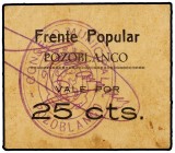 PAPER MONEY OF THE CIVIL WAR: ANDALUCÍA
Andalucia
25 Pesetas. FRENTE POPULAR. POZOBLANCO (Córdoba). (Manchitas). RARO. Mont-1166D; RGH-4282. EBC-.