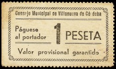 PAPER MONEY OF THE CIVIL WAR: ANDALUCÍA
Andalucia
1 Peseta. C.M. de VILLANUEVA DE CÓRDOBA (Córdoba). Mont-1613B ; RGH-5636. EBC-.