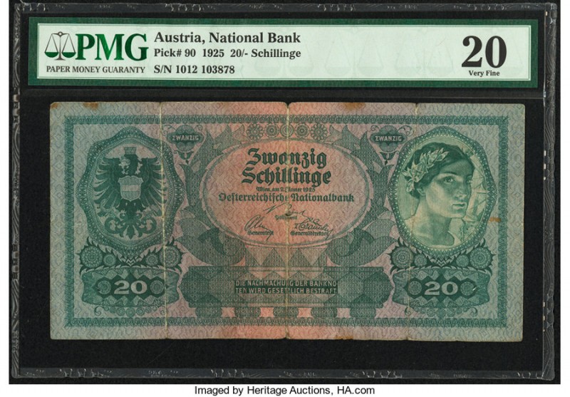 Austria Austrian National Bank 20 Schillinge 2.1.1925 Pick 90 PMG Very Fine 20. ...
