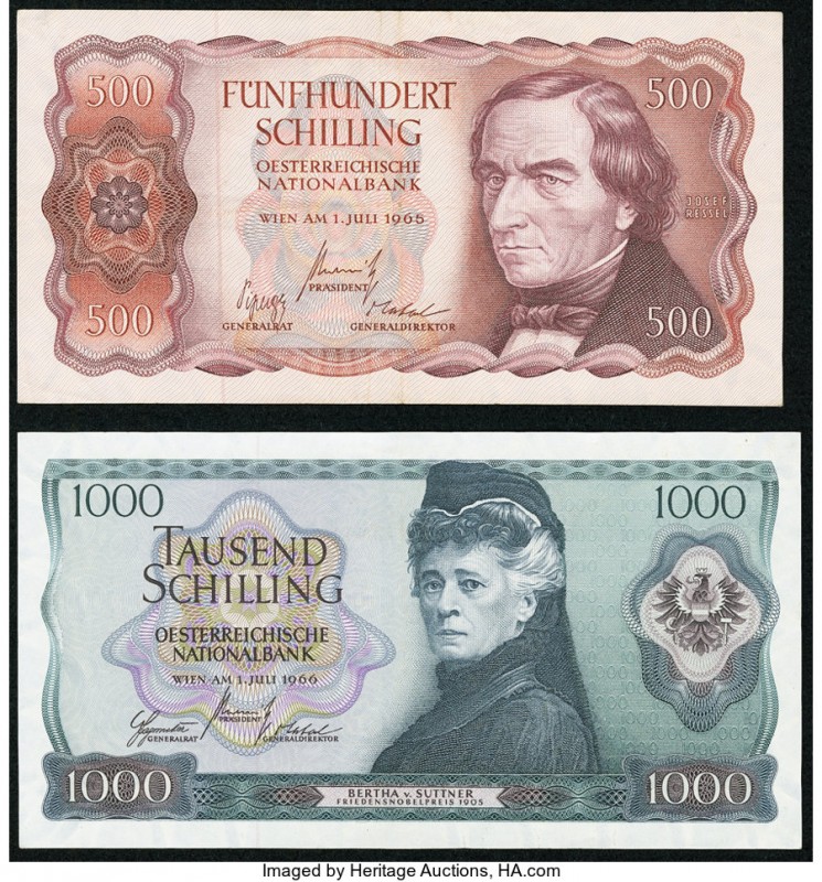 Austria Austrian National Bank 500; 1000 Schilling 1.7.1965; 1.7.1966 Pick 139; ...