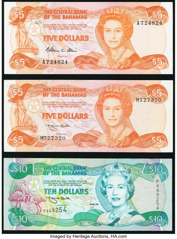 Bahamas Central Bank 5 (2); 10 Dollars 1974 (ND 1984); 1966 Pick 45a; 45b; Pick ...