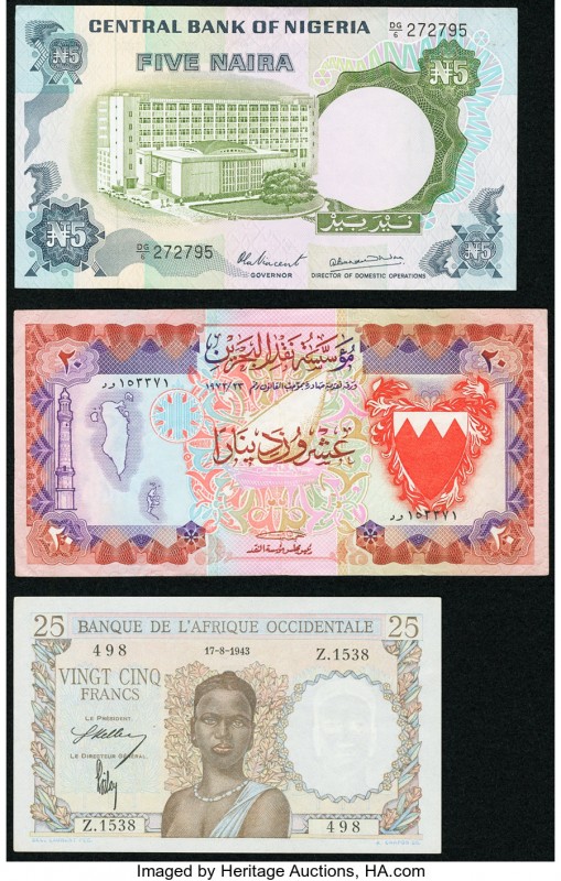 Bahrain Monetary Agency 20 Dinars 1973 Pick 11a Very Fine; Nigeria Central Bank ...