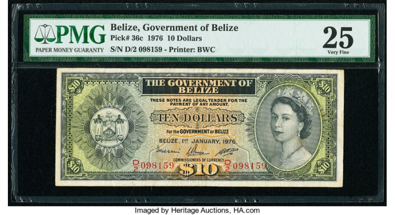 Belize Government of Belize 10 Dollars 1.1.1976 Pick 36c PMG Very Fine 25. 

HID...