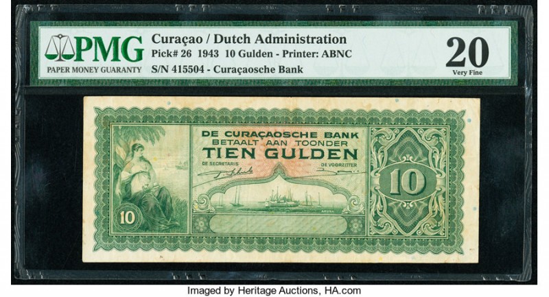 Curacao De Curacaosche Bank 10 Gulden 1943 Pick 26 PMG Very Fine 20. 

HID098012...