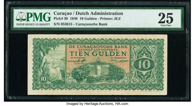 Curacao De Curacaosche Bank 10 Gulden 1948 Pick 30 PMG Very Fine 25. 

HID098012...