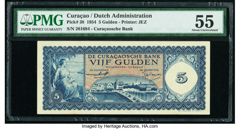 Curacao De Curacaosche Bank 5 Gulden 25.11.1954 Pick 38 PMG About Uncirculated 5...