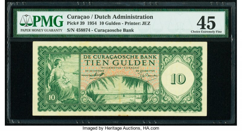 Curacao De Curacaosche Bank 10 Gulden 25.11.1954 Pick 39 PMG Choice Extremely Fi...