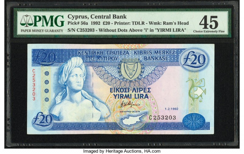 Cyprus Central Bank of Cyprus 20 Pounds 1.2.1992 Pick 56a PMG Choice Extremely F...