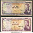 East Caribbean States Currency Authority 20 Dollars ND (1965) Pick 15a Two Examples Fine or Better. 

HID09801242017