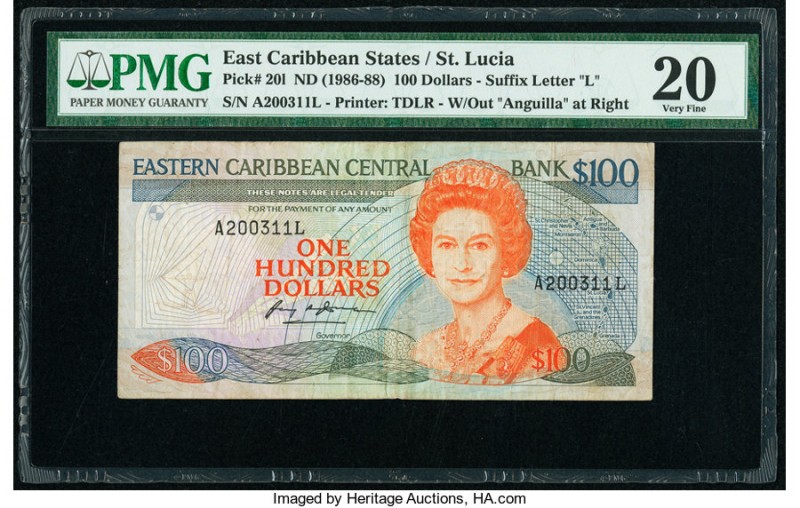 East Caribbean States Central Bank, St. Lucia 100 Dollars ND (1986-88) Pick 20l ...