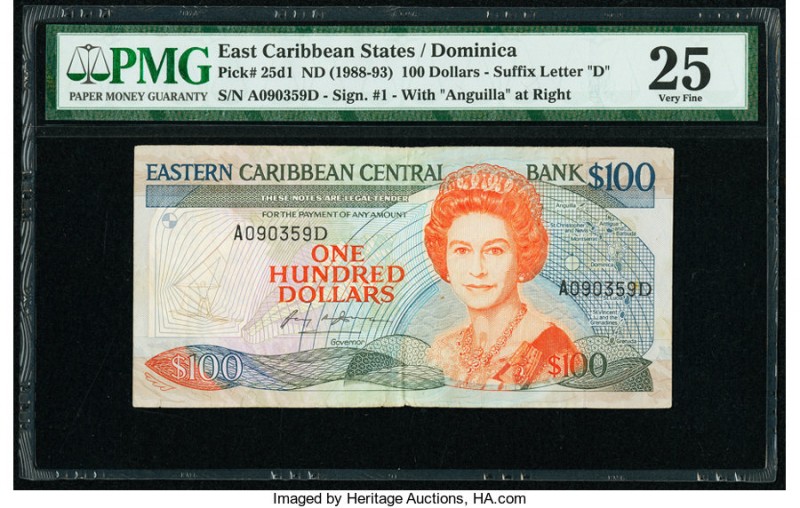 East Caribbean States Central Bank, Dominica 100 Dollars ND (1988-93) Pick 25d1 ...