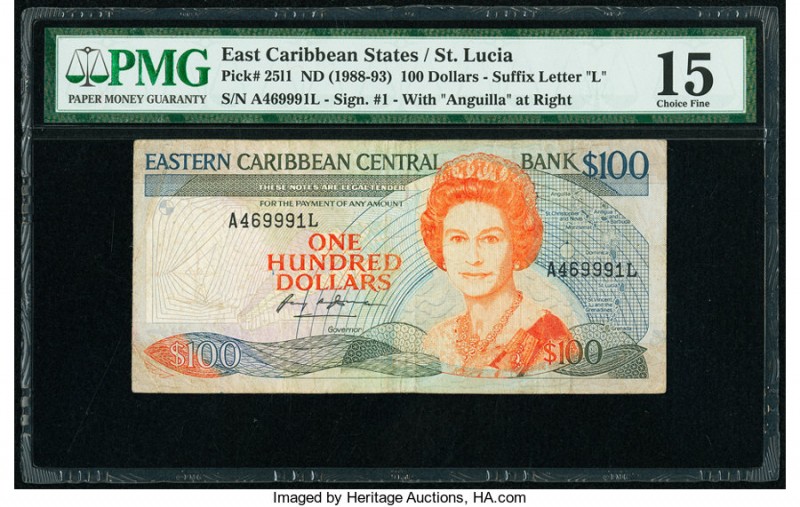 East Caribbean States Central Bank, St. Lucia 100 Dollars ND (1988-93) Pick 25l1...