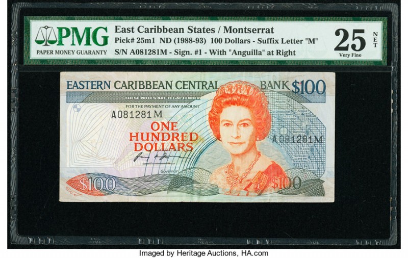 East Caribbean States Central Bank, Montserrat 100 Dollars ND (1988-93) Pick 25m...