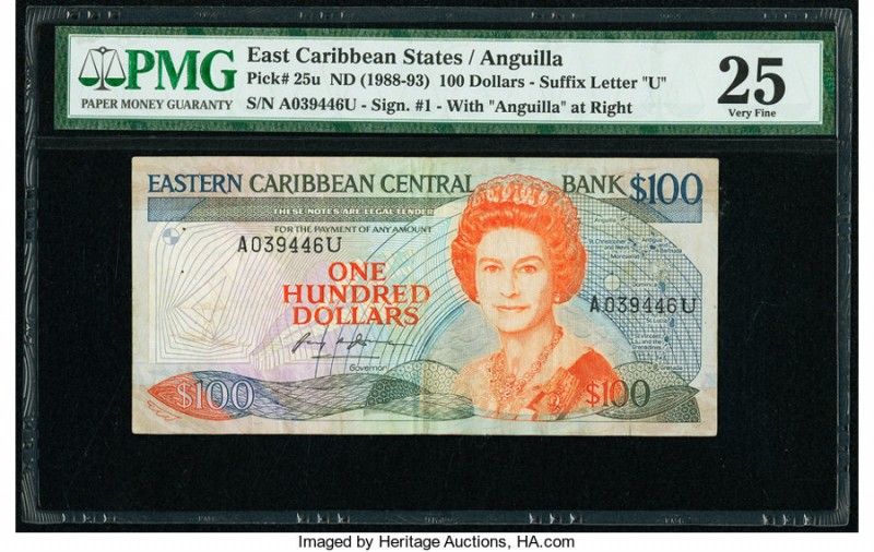 East Caribbean States Central Bank, Anguilla 100 Dollars ND (1988-93) Pick 25u P...
