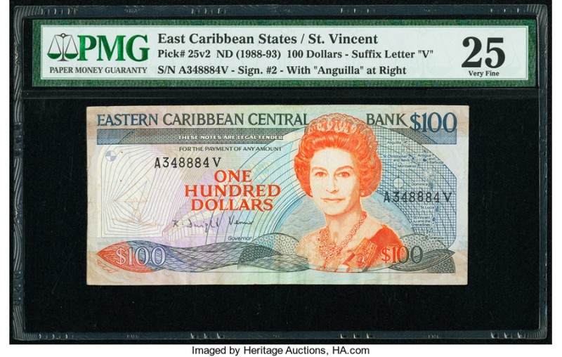 East Caribbean States Central Bank, St. Vincent 100 Dollars ND (1988-93) Pick 25...
