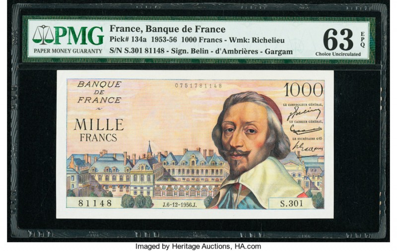France Banque de France 1000 Francs 6.12.1956 Pick 134a PMG Choice Uncirculated ...