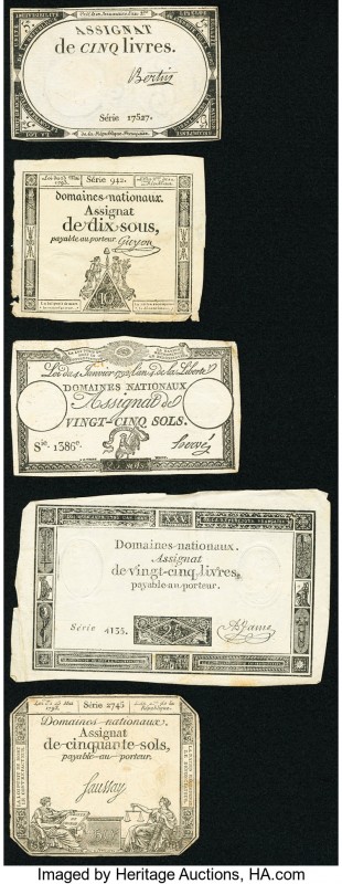 A Quintet of 1790s Issues from France. Fine or Better. A couple of examples have...