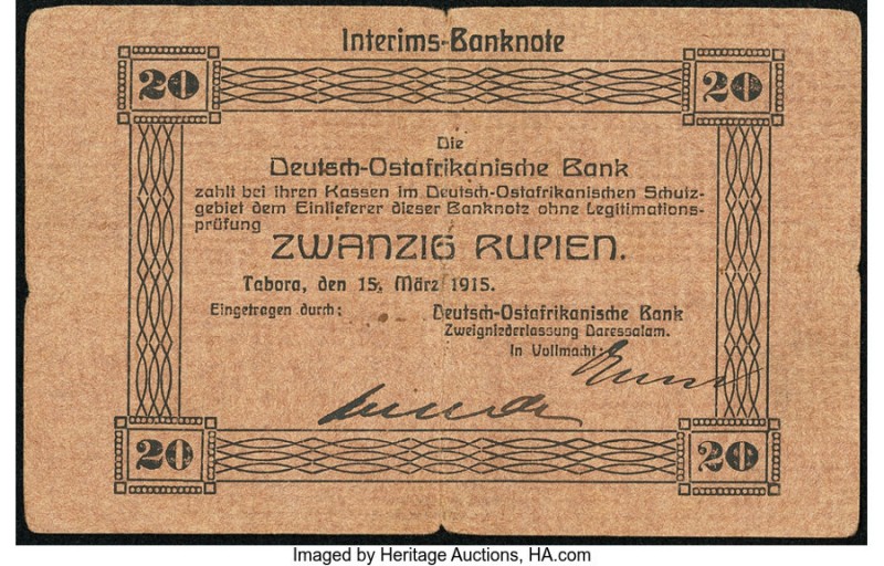 German East Africa Deutsch-Ostafrikanische Bank 20 Rupien 15.3.1915 Pick 45a Ver...