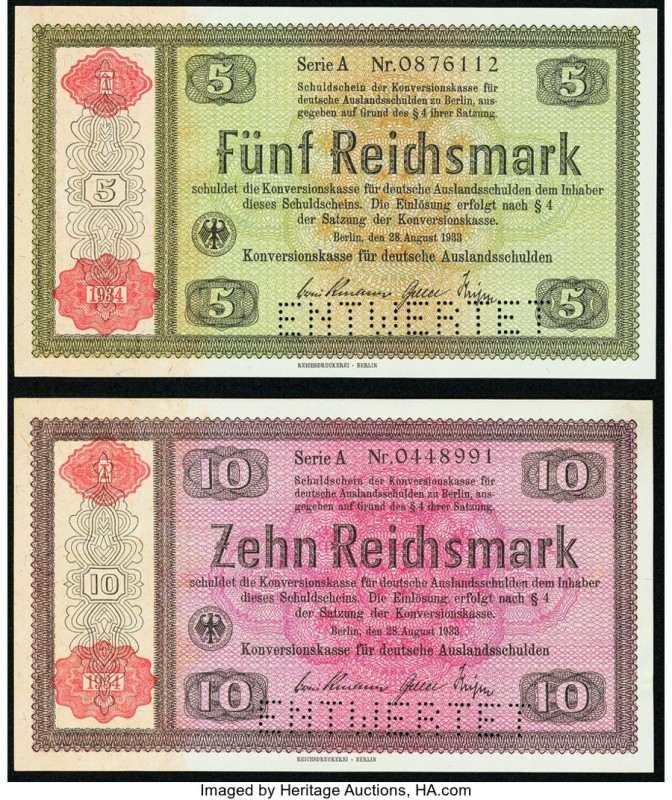 Germany Third Reich 5; 10 Reichsmark 28.8.1933 Pick 199; 200 Two Examples Crisp ...