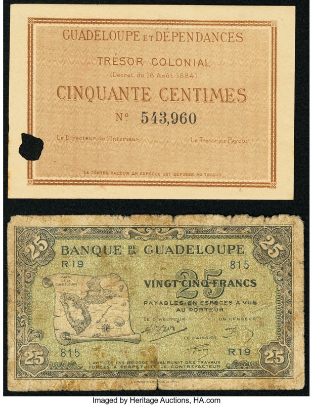 Guadeloupe Tresor Colonial 50 Centimes 1884 Pick 1r Remainder About Uncirculated...