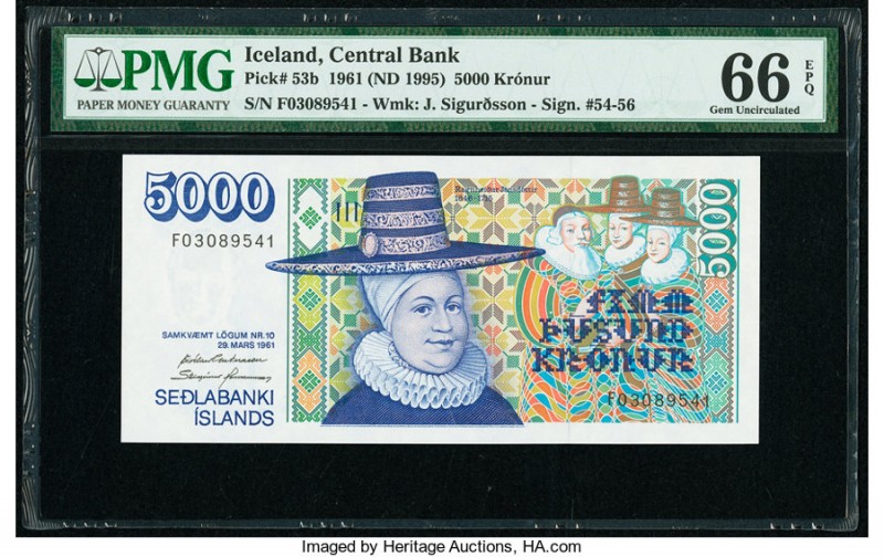 Iceland Central Bank of Iceland 5000 Kronur 29.3.1961 Pick 53b PMG Gem Uncircula...
