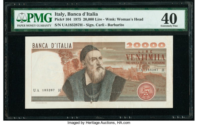 Italy Banca d'Italia 20,000 Lire 21.2.1975 Pick 104 PMG Extremely Fine 40. Pinho...