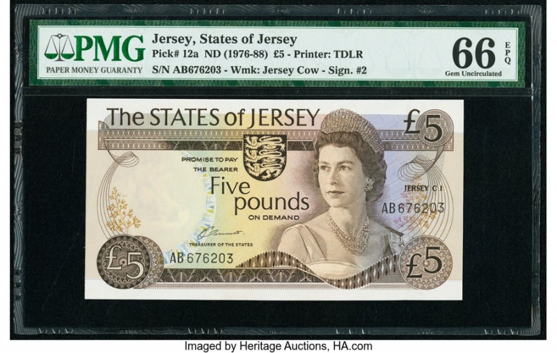 Jersey States of Jersey 5 Pounds ND (1976-88) Pick 12a PMG Gem Uncirculated 66 E...