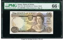 Jersey States of Jersey 5 Pounds ND (1976-88) Pick 12a PMG Gem Uncirculated 66 EPQ. 

HID09801242017