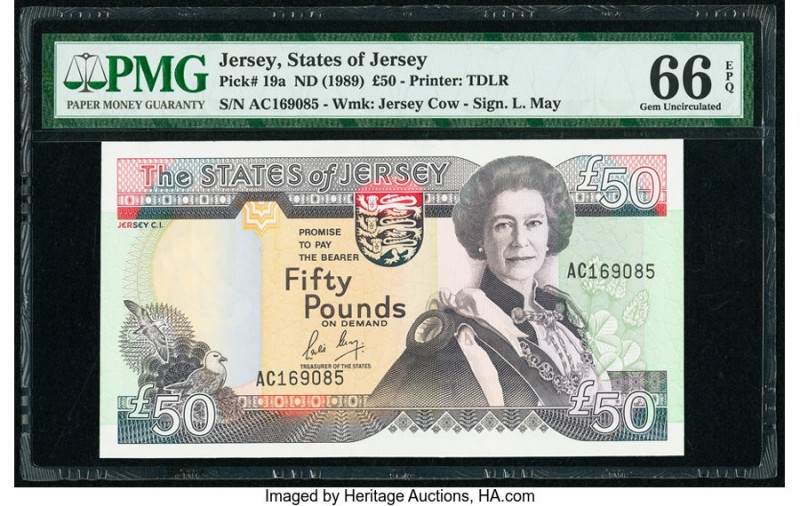 Jersey States of Jersey 50 Pounds ND (1989) Pick 19a PMG Gem Uncirculated 66 EPQ...