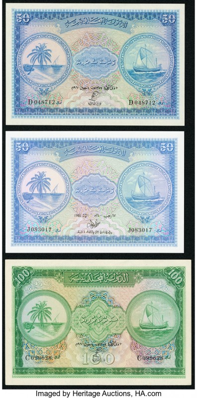 Maldives Maldivian State Government 50 (2); 100 Rupees 1960 (2); 1980 Pick 6b; 6...