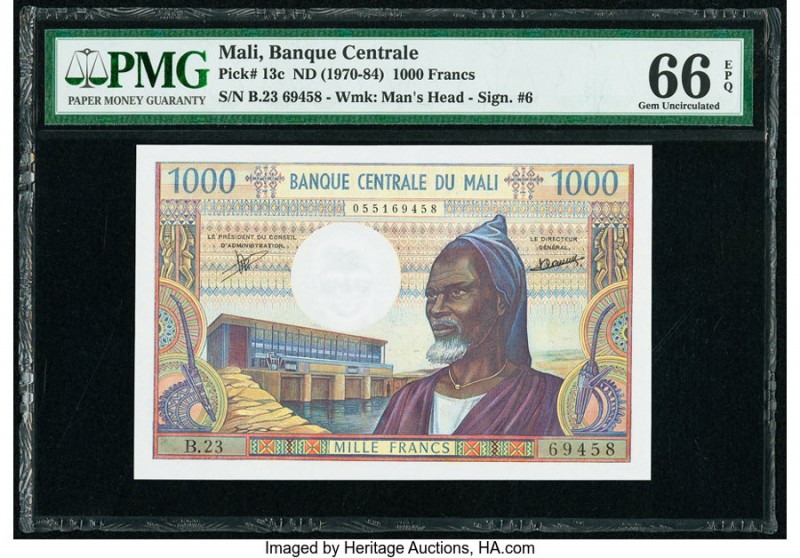 Mali Banque Centrale du Mali 1000 Francs ND (1970-84) Pick 13c PMG Gem Uncircula...