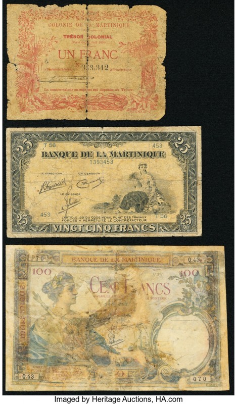 Martinique Banque de la Martinique 1; 25; 100 Franc 1884; ND (1943-45); ND (1932...