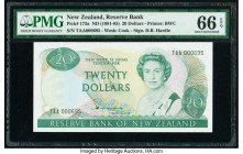 New Zealand Reserve Bank of New Zealand 20 Dollars ND (1981-85) Pick 173a PMG Gem Uncirculated 66 EPQ. Serial number 000695.

HID09801242017