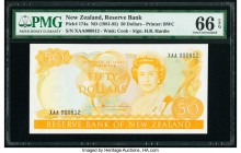 New Zealand Reserve Bank of New Zealand 50 Dollars ND (1981-85) Pick 174a PMG Gem Uncirculated 66 EPQ. Serial number 000812.

HID09801242017