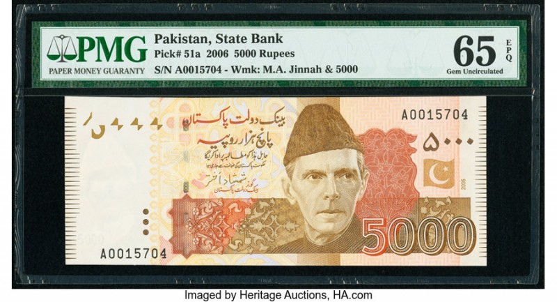 Pakistan State Bank of Pakistan 5000 Rupees 2006 Pick 51a PMG Gem Uncirculated 6...