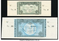 Spain Banca De Espana, Bilbao 5; 50 Pesetas 1.1.1937 Pick S561; S564 Two Examples Choice About Uncirculated or Better. 

HID09801242017