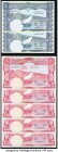 Yemen South Arabian Currency Authority 5 Dinars ND (1965) Pick 4b Five Examples; Bank of Yemen 1 Dinar ND (1984) Pick 7 Two Examples Crisp Uncirculate...