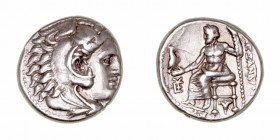 Reino Macedonio
Alejandro Magno
Dracma. AR. Traelium. (336-323 a.C.). A/Cabeza de Hércules con piel de león a der. R/Zeus entronizado a izq., monogr...