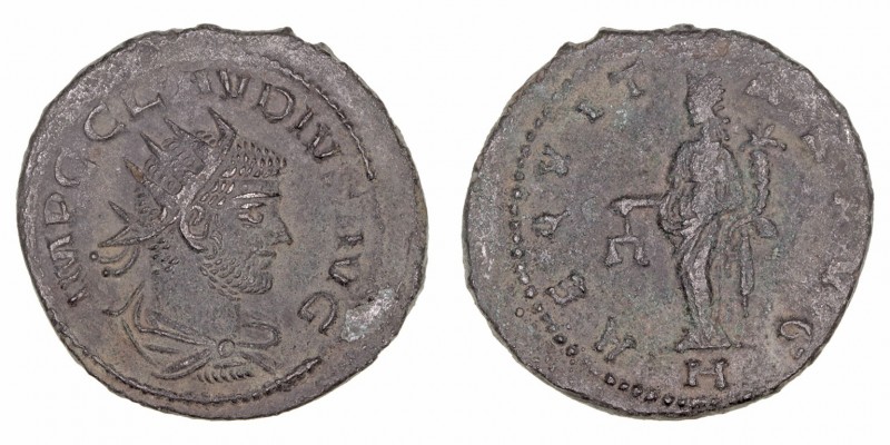 Claudio II
Antoniniano. AE. R/AEQVITAS AVG., en exergo H. 3.38g. RIC.178. MBC.