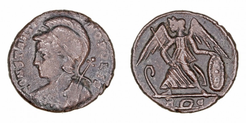 Constantinópolis
1/2 Centenional. AE. R/Victoria a la izq. portando escudo, en ...