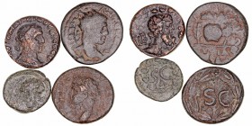 Lotes de Conjunto
AE. Lote de 4 monedas. Greco imperiales de mediano y pequeño módulo (Antioquía y Alejandría). MBC- a BC.