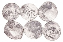 Los Ilkans, Mongoles de Persia
Dírhem. AR. (654-754 H.). Lote de 6 monedas. Mit. pág. 248-60. MBC- a BC-.