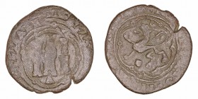 Reyes Católicos
4 Maravedís. AE. Coruña. s/f. En anv. A y venera en rev. 6.99g. Cal.541. BC.