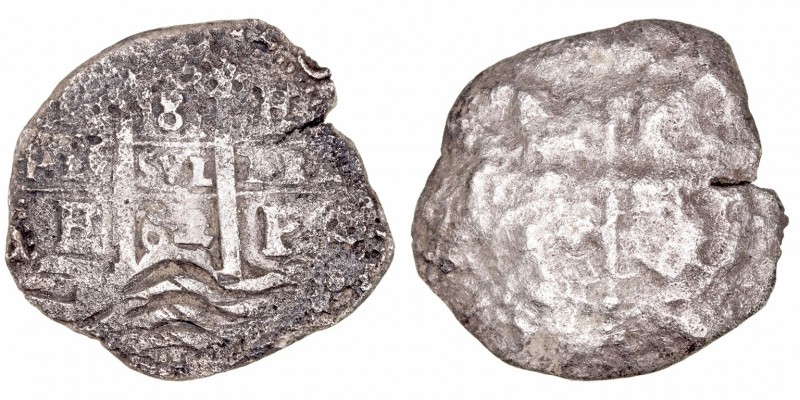 Felipe IV
8 Reales. AR. Potosí E. (1662). 13.26g. (Cal.451). Fuertes concrecion...