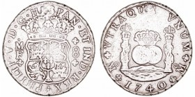 Felipe V
8 Reales. AR. Méjico MF. 1740. Tipo columnario. 26.98g. Cal.790. Agujero tapado ya que sirvió de joya. (BC-).