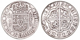 Felipe V
2 Reales. AR. Sevilla PA. 1733. 5.58g. Cal.1433. MBC-.