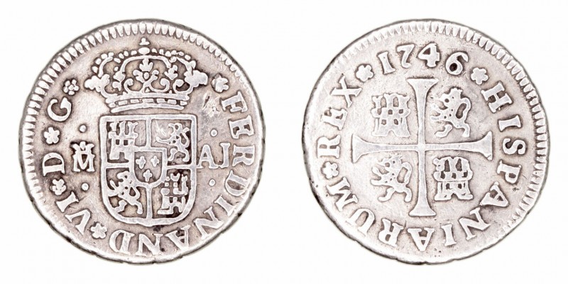 Fernando VI
1/2 Real. AR. Madrid AJ. 1746. Único año de este ensayador. 1.43g. ...