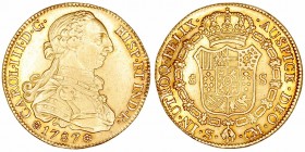 Carlos III
8 Escudos. AV. Sevilla CM. 1787. 27.04g. Cal.262. Bella pieza con bonito color. EBC.