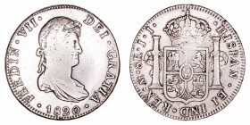 Fernando VII
8 Reales. AR. Méjico JJ. 1820. 26.76g. Cal.564. Rayitas en anverso. (MBC).